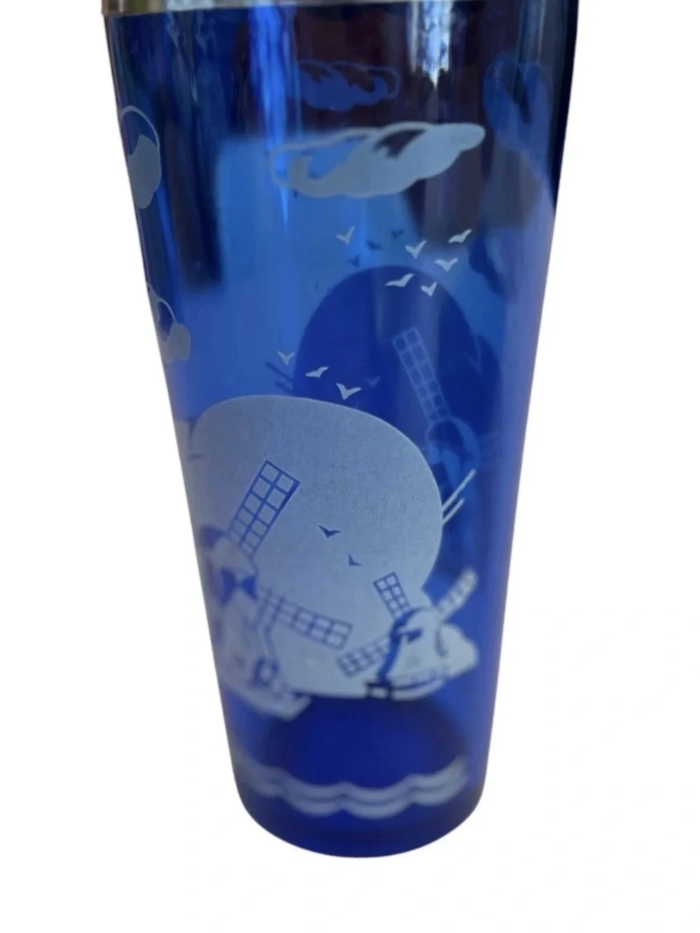 Vintage Hazel-Atlas Art Deco Cobalt Blue Windmill Cocktail Shaker